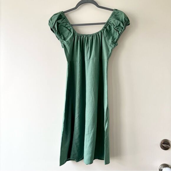 NWT Madewell Linen Margie Cap Sleeve Button Down Mini Dress in Green - Picture 7 of 10